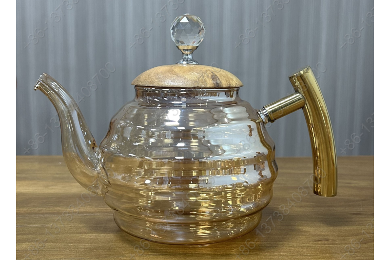 0.8L/1.0L/1.2L Luxury High Quality Pyrex Tea Pot Gold Stainless Steel Handle Heat Resistant Pyrex Glass Teapot