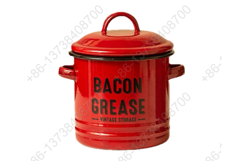 Enamel Bacon Grease Vintage Storage Container With Mesh Strainer Dedicated Pan Dripping Containers