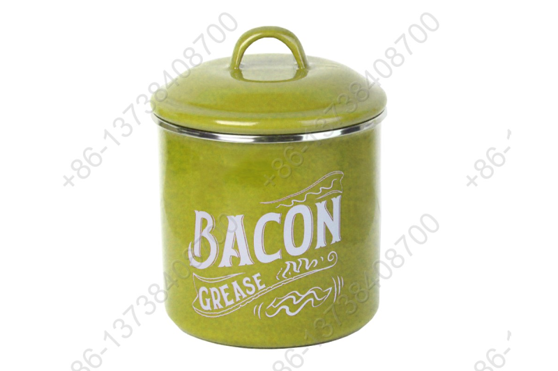 Enamel Bacon Grease Vintage Storage Container With Mesh Strainer Dedicated Pan Dripping Containers