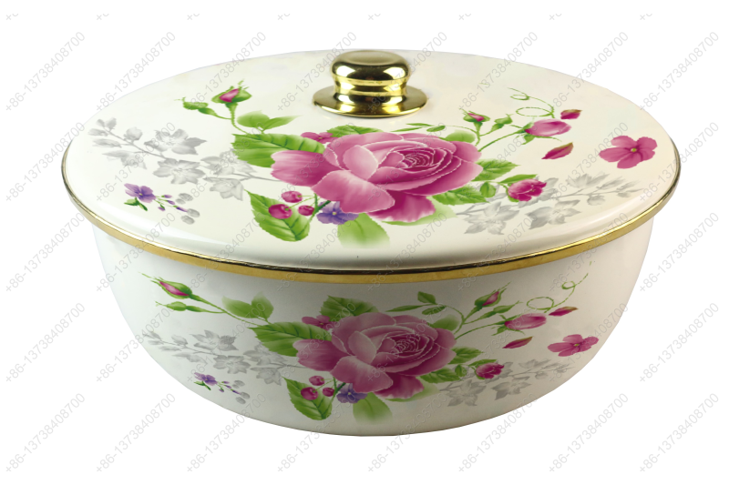 26CM/29CM/32CM Luxury High Quality Enamel Bowl Enamel Pot With Decals Enamel Cover And Golden Knob & Rim