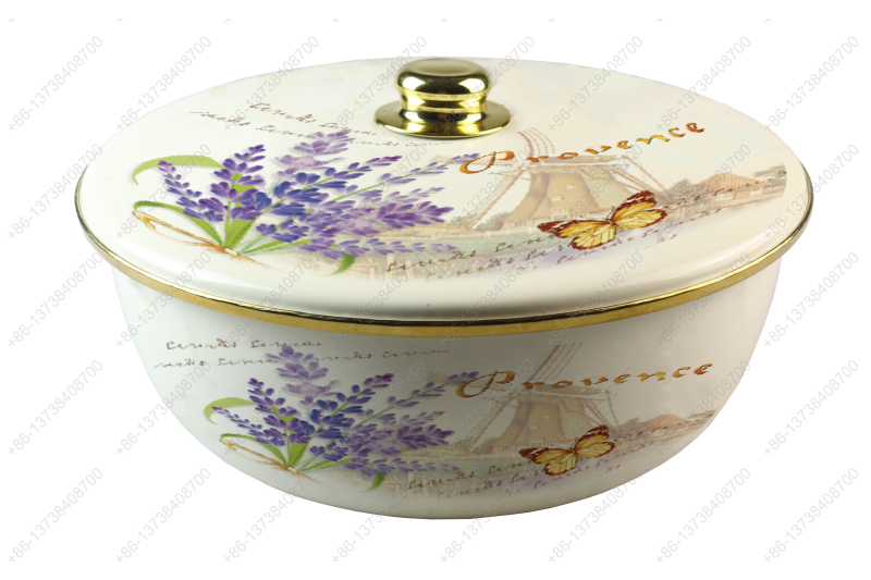 26CM/29CM/32CM Luxury High Quality Enamel Bowl Enamel Pot With Decals Enamel Cover And Golden Knob & Rim