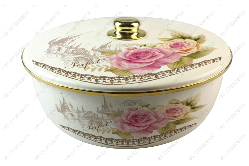 26CM/29CM/32CM Luxury High Quality Enamel Bowl Enamel Pot With Decals Enamel Cover And Golden Knob & Rim