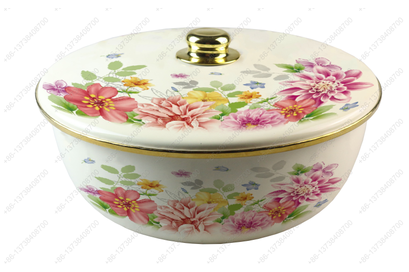 26CM/29CM/32CM Luxury High Quality Enamel Bowl Enamel Pot With Decals Enamel Cover And Golden Knob & Rim