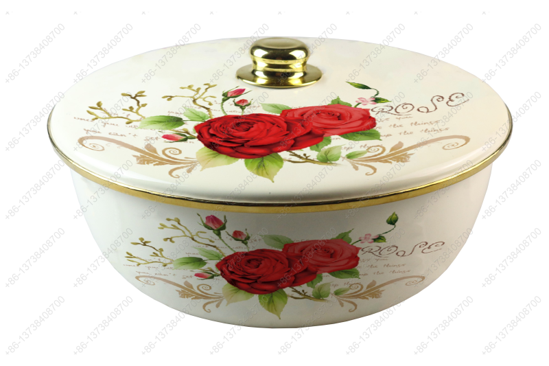 26CM/29CM/32CM Luxury High Quality Enamel Bowl Enamel Pot With Decals Enamel Cover And Golden Knob & Rim