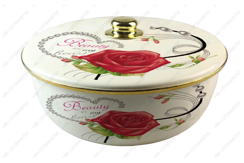 26CM/29CM/32CM Luxury High Quality Enamel Bowl Enamel Pot With Decals Enamel Cover And Golden Knob & Rim