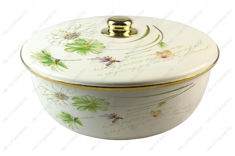 26CM/29CM/32CM Luxury High Quality Enamel Bowl Enamel Pot With Decals Enamel Cover And Golden Knob & Rim