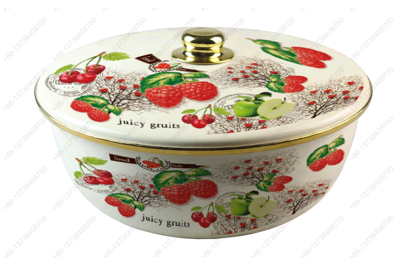 26CM/29CM/32CM Luxury High Quality Enamel Bowl Enamel Pot With Decals Enamel Cover And Golden Knob & Rim