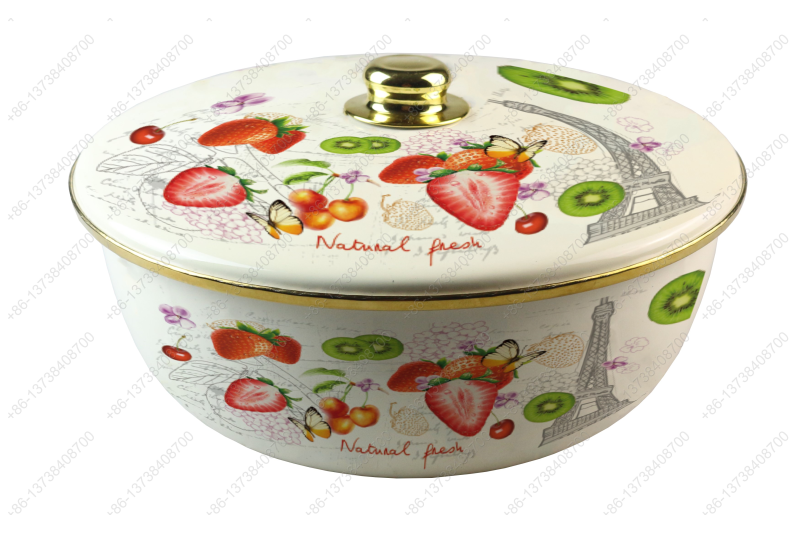 26CM/29CM/32CM Luxury High Quality Enamel Bowl Enamel Pot With Decals Enamel Cover And Golden Knob & Rim