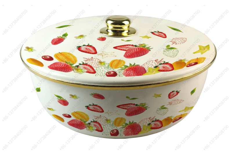 26CM/29CM/32CM Luxury High Quality Enamel Bowl Enamel Pot With Decals Enamel Cover And Golden Knob & Rim