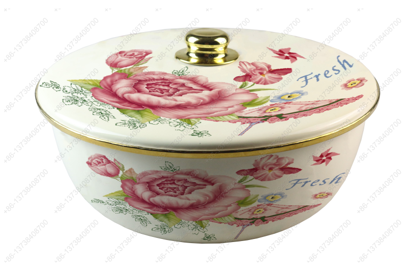 26CM/29CM/32CM Luxury High Quality Enamel Bowl Enamel Pot With Decals Enamel Cover And Golden Knob & Rim