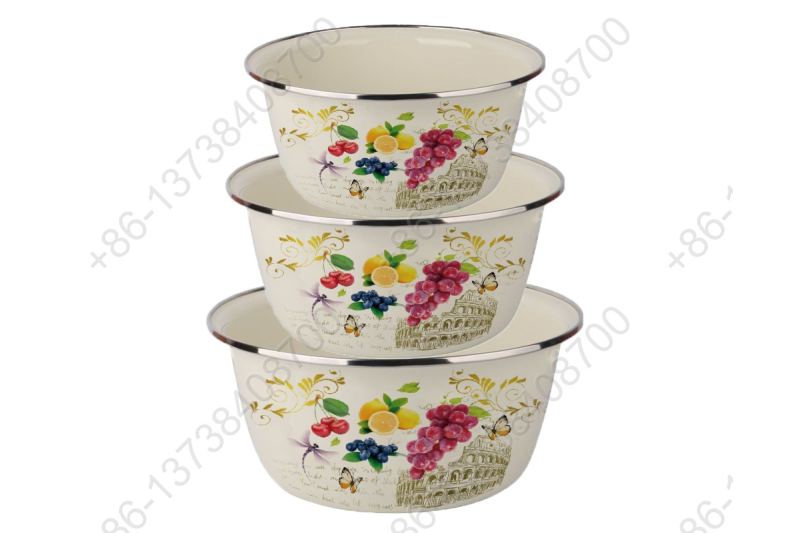 24/28/32CM 3 Pcs Enamel Pot Bowl Basin Enamel Carbon Steel Basin Bowl Pot Home Kitchen Durable Washing Basin