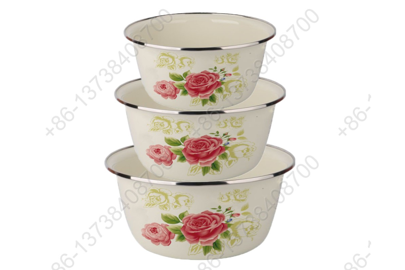 24/28/32CM 3 Pcs Enamel Pot Bowl Basin Enamel Carbon Steel Basin Bowl Pot Home Kitchen Durable Washing Basin