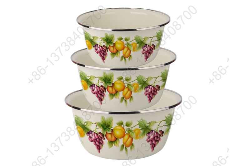 24/28/32CM 3 Pcs Enamel Pot Bowl Basin Enamel Carbon Steel Basin Bowl Pot Home Kitchen Durable Washing Basin