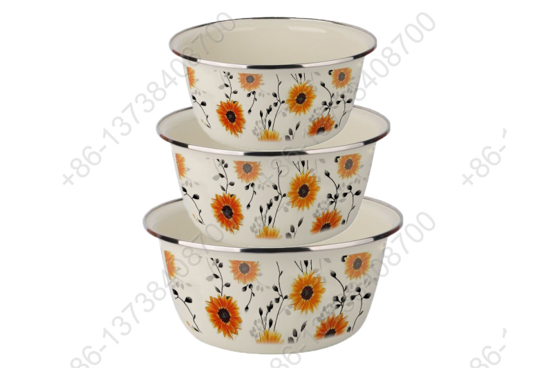 24/28/32CM 3 Pcs Enamel Pot Bowl Basin Enamel Carbon Steel Basin Bowl Pot Home Kitchen Durable Washing Basin