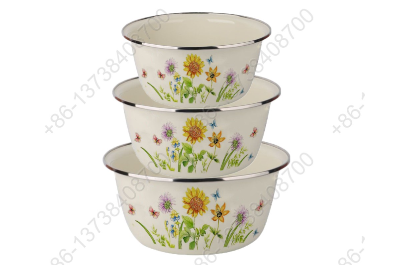 24/28/32CM 3 Pcs Enamel Pot Bowl Basin Enamel Carbon Steel Basin Bowl Pot Home Kitchen Durable Washing Basin