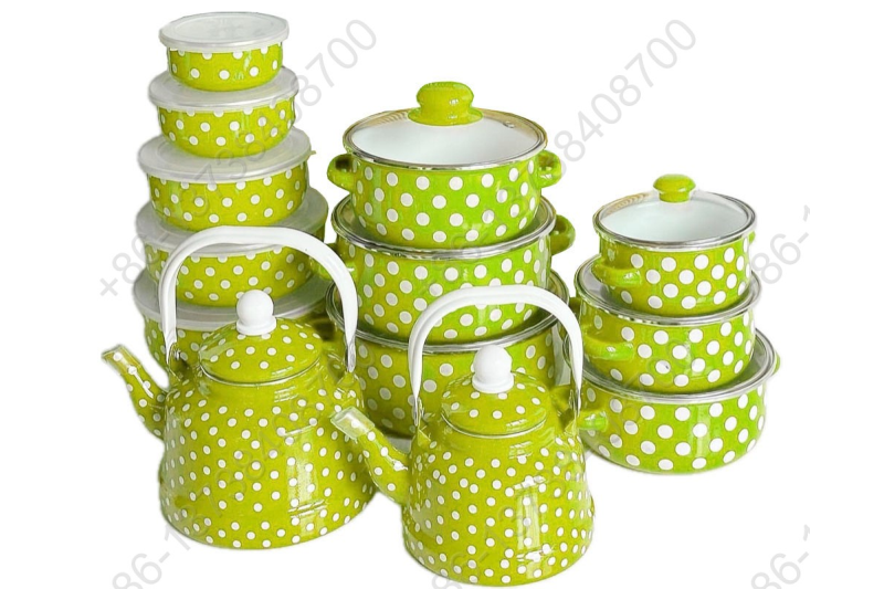 Colorful Enamel Kettle+Colorful Enamel Casserole Pot+ Colorful Enamel Storage Bowl With Dot Decals