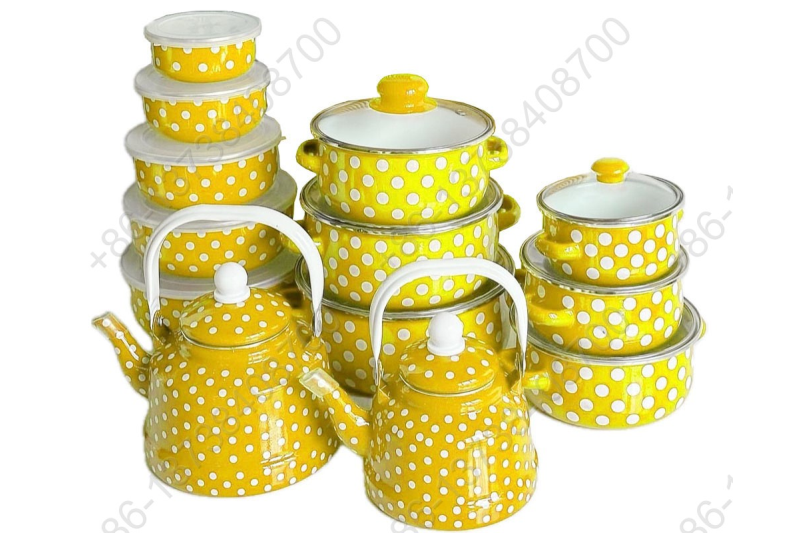 Colorful Enamel Kettle+Colorful Enamel Casserole Pot+ Colorful Enamel Storage Bowl With Dot Decals