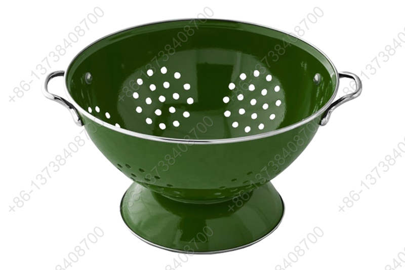 Colorful Enamelware Metal Classic Round Fruit Colander Food Strainer Vegetable Basket With Two Stainless Metal Handles And Rim