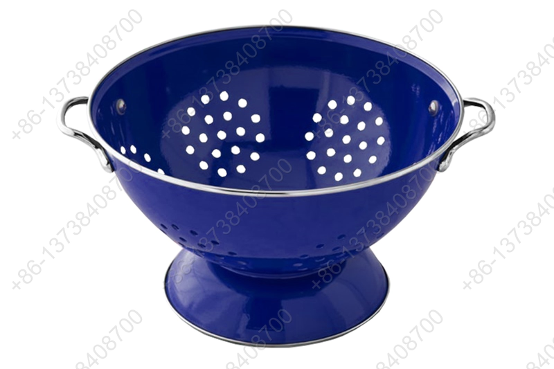 Colorful Enamelware Metal Classic Round Fruit Colander Food Strainer Vegetable Basket With Two Stainless Metal Handles And Rim