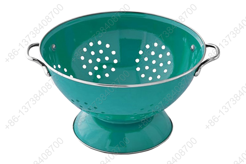 Colorful Enamelware Metal Classic Round Fruit Colander Food Strainer Vegetable Basket With Two Stainless Metal Handles And Rim