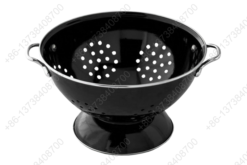 Colorful Enamelware Metal Classic Round Fruit Colander Food Strainer Vegetable Basket With Two Stainless Metal Handles And Rim