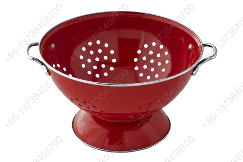 Colorful Enamelware Metal Classic Round Fruit Colander Food Strainer Vegetable Basket With Two Stainless Metal Handles And Rim