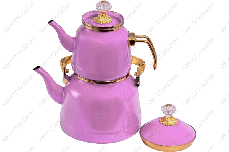 1.0L/2.5L High Luxury Quality Enamel Tea Pot Kettle Set With Gold Stainless Steel Handle & Crystal Heat Resistant Handle|ظروف_لعابی|قابلمه_لعابی|لعابی_رنگی|لعابی_درجه_یک