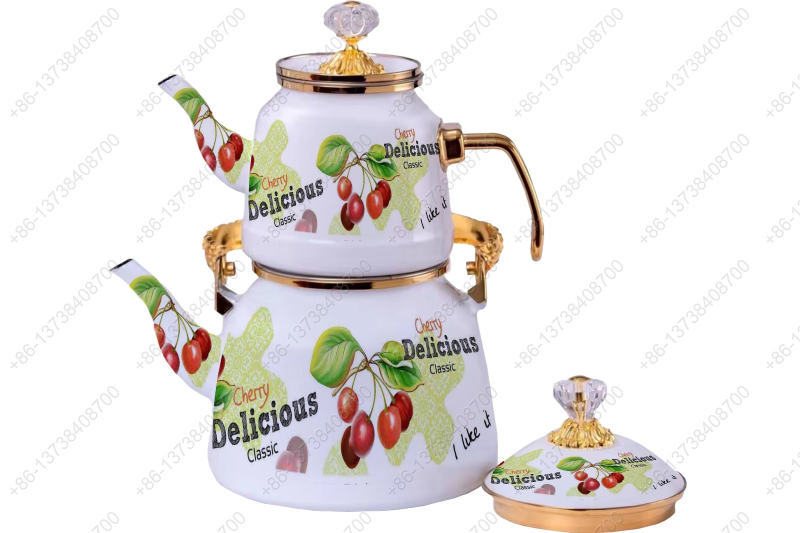 1.0L/2.5L Luxury Quality Enamel Tea Pot Kettle Set With Decal & Gold Stainless Steel Handle & Crystal Heat Resistant Handle|ظروف_لعابی|قابلمه_لعابی|لعابی_رنگی|لعابی_درجه_یک