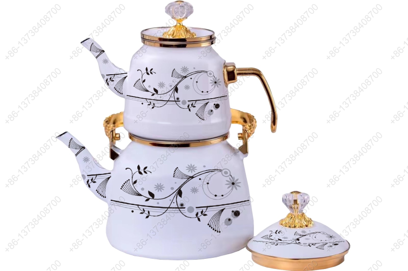 1.0L/2.5L Luxury Quality Enamel Tea Pot Kettle Set With Decal & Gold Stainless Steel Handle & Crystal Heat Resistant Handle|ظروف_لعابی|قابلمه_لعابی|لعابی_رنگی|لعابی_درجه_یک