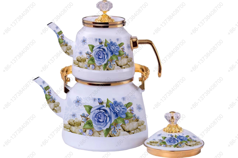 1.0L/2.5L Luxury Quality Enamel Tea Pot Kettle Set With Decal & Gold Stainless Steel Handle & Crystal Heat Resistant Handle|ظروف_لعابی|قابلمه_لعابی|لعابی_رنگی|لعابی_درجه_یک