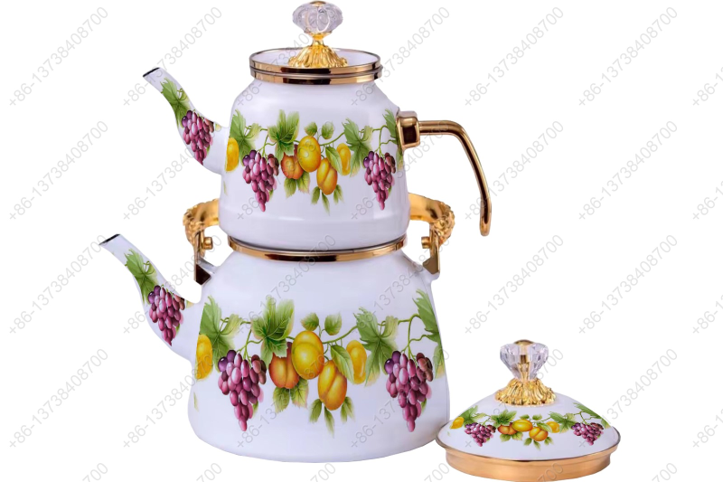 1.0L/2.5L Luxury Quality Enamel Tea Pot Kettle Set With Decal & Gold Stainless Steel Handle & Crystal Heat Resistant Handle|ظروف_لعابی|قابلمه_لعابی|لعابی_رنگی|لعابی_درجه_یک