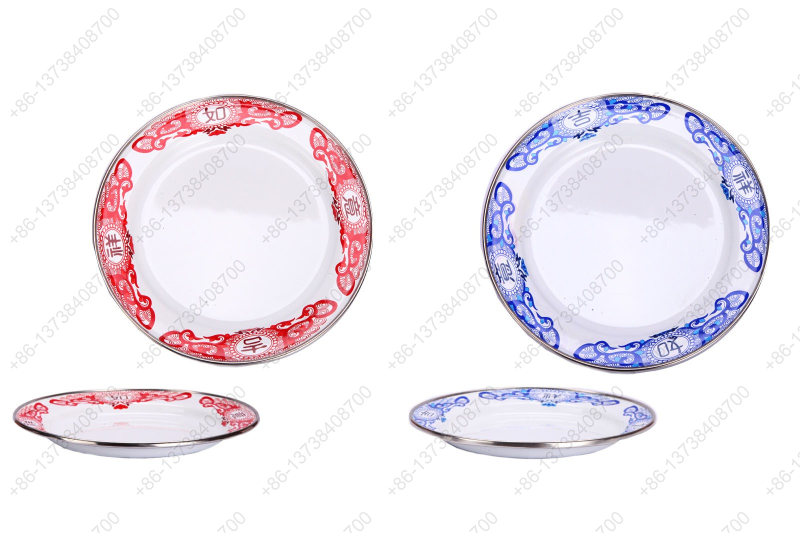 18cm Enamel Plate Dishes With Decals Flowers Flat Plate Deep Plate Round Plate Metal Plate Rice Plate Soup Plate