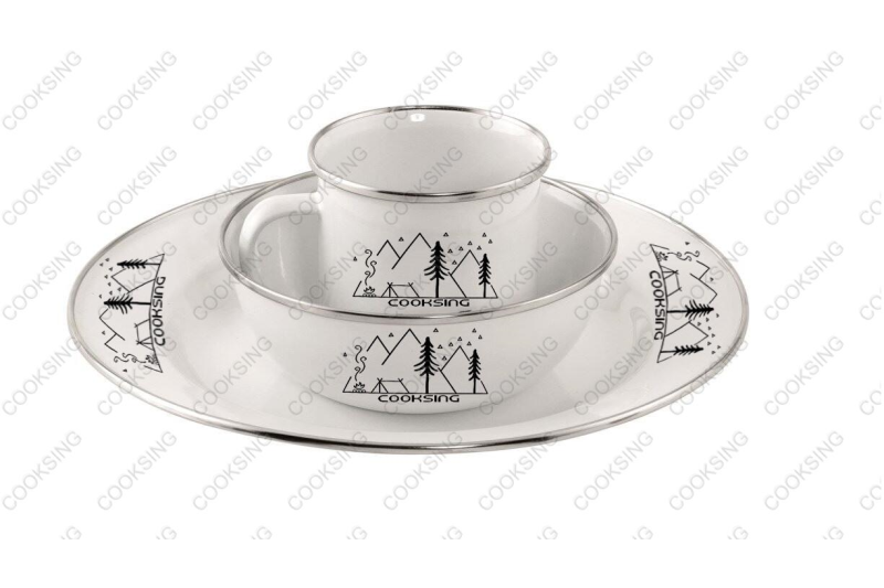 PBM001 Enamel Camping Set: 4*Enamel Plate+4*Enamel Bowl+4*Enamel Mug