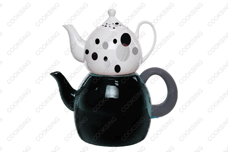 BK-3207DE 1.0L Porcelain Teapot With Decals Flower+3.2L Colorful Enamel Kettle With Black Bakelite Handles