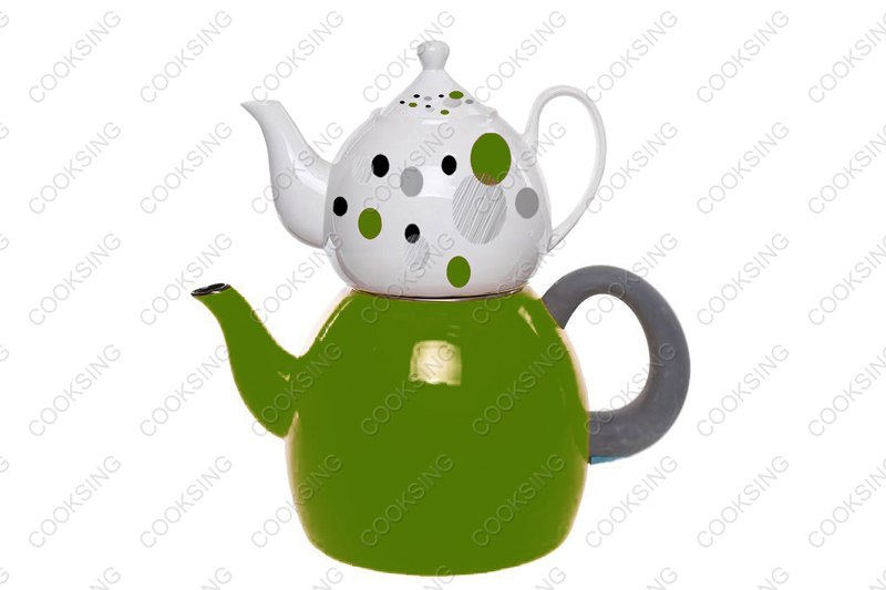 BK-3207DE 1.0L Porcelain Teapot With Decals Flower+3.2L Colorful Enamel Kettle With Black Bakelite Handles