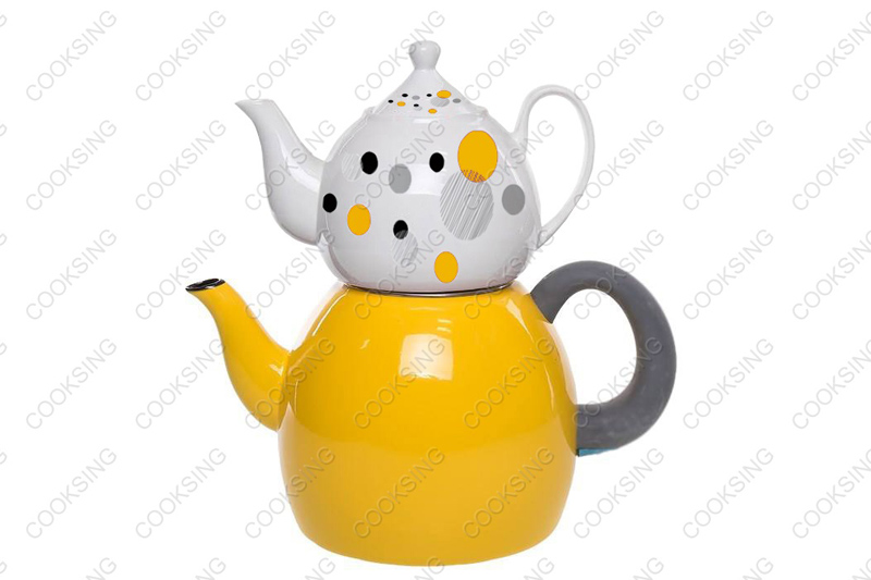 BK-3207DE 1.0L Porcelain Teapot With Decals Flower+3.2L Colorful Enamel Kettle With Black Bakelite Handles