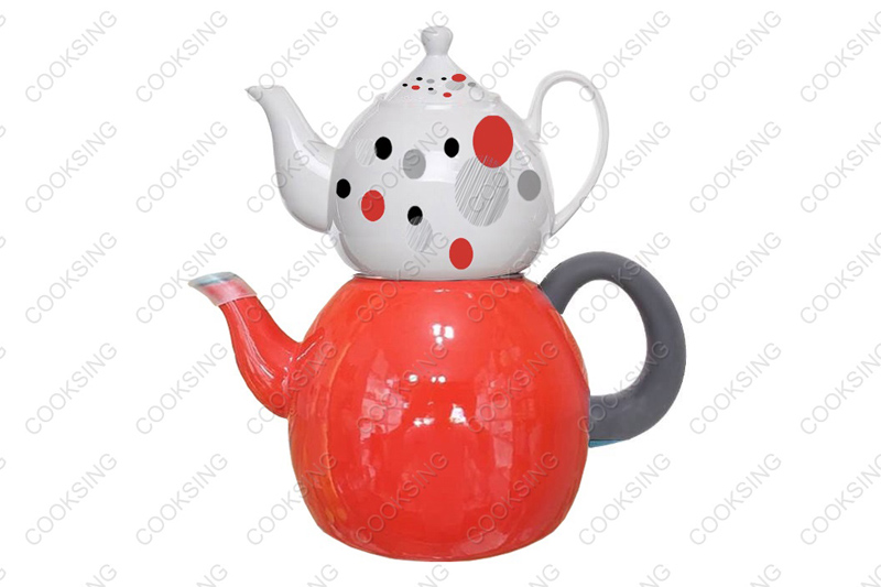 BK-3207DE 1.0L Porcelain Teapot With Decals Flower+3.2L Colorful Enamel Kettle With Black Bakelite Handles