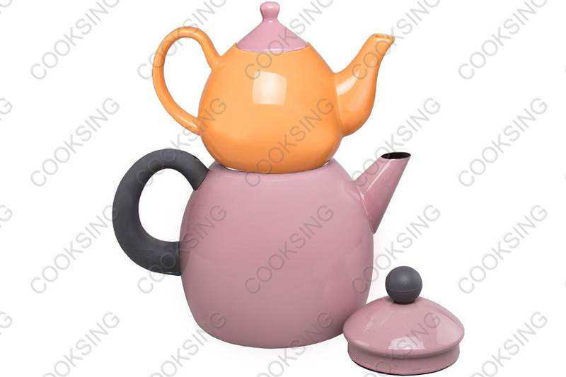 BK-3207D 1.0L Colorful Porcelain Teapot +3.2L Colorful Enamel Kettle With Black Bakelite Handles