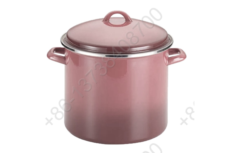 0.8mm Enamel High Stock Cookware Pot With Enamel Cover And Holly Handle