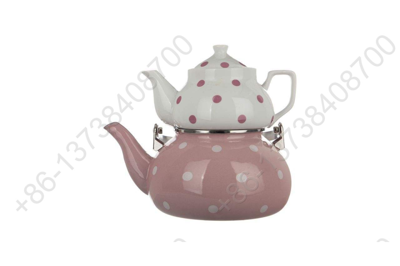 BK-807ED 0.75L Porcelain Teapot+2.3L Enamel Kettle Set With Dot Decals