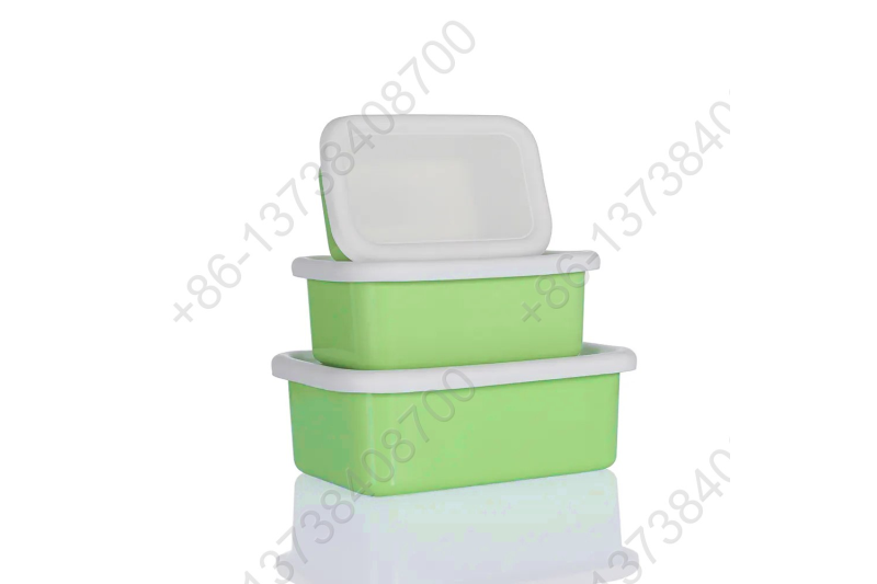 0.43L/0.9L/1.5L Enamel Storage Bowl Enamel Food Container Box with Lid Rectangular Shape