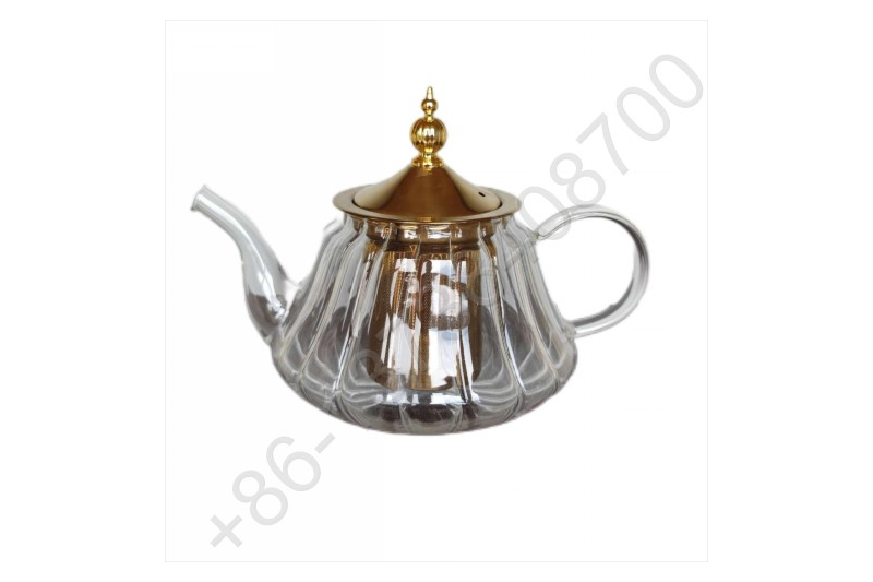 0.8L/1.0L/1.2L Luxury High Quality Tea Pot Gold Stainless Steel Filter And Lid Glass Handle Heat Resistant Glass Teapot