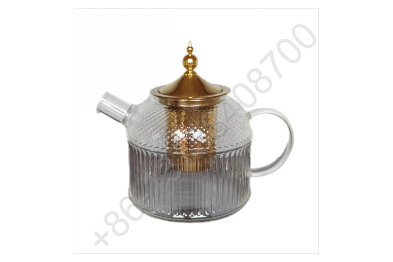 1.0L Luxury High Quality Tea Pot Gold Stainless Steel Filter And Lid Glass Handle Heat Resistant Glass Teapot