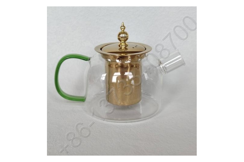 0.8L Luxury High Quality Tea Pot Gold Stainless Steel Filter And Lid Glass Handle Heat Resistant Glass Teapot