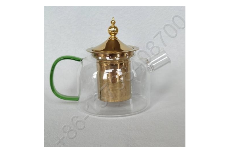 0.8L Luxury High Quality Tea Pot Gold Stainless Steel Filter And Lid Glass Handle Heat Resistant Glass Teapot