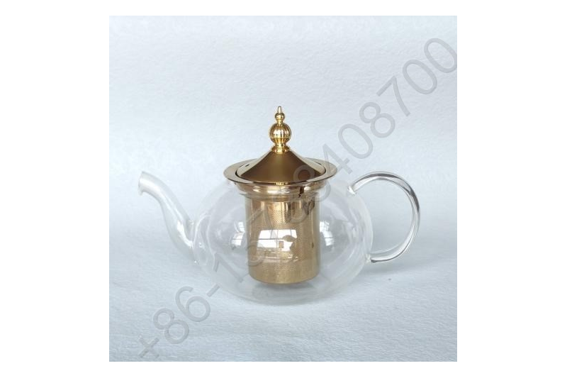 0.6/0.8/1.0/1.2/1.5L Luxury High Quality Tea Pot Gold Stainless Steel Filter And Lid Glass Handle Heat Resistant Glass Teapot