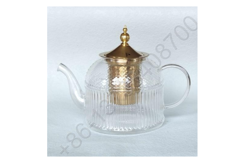 1.0L Luxury High Quality Tea Pot Gold Stainless Steel Filter And Lid Glass Handle Heat Resistant Glass Teapot