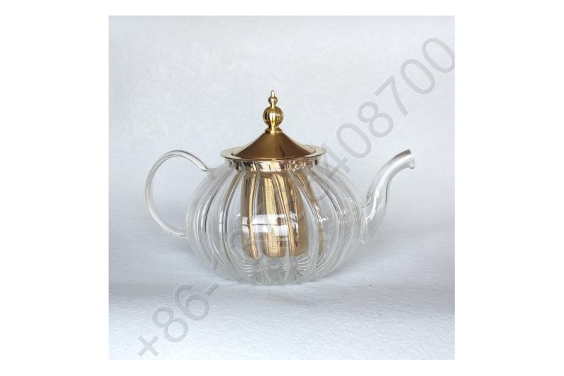 0.6/0.8/1.0/1.2/1.5L Luxury High Quality Tea Pot Gold Stainless Steel Filter And Lid Glass Handle Heat Resistant Glass Teapot