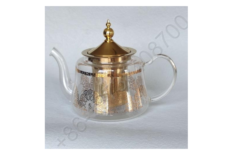 0.8L/1.1L Luxury High Quality Tea Pot Gold Stainless Steel Filter And Lid Glass Handle Heat Resistant Glass Teapot