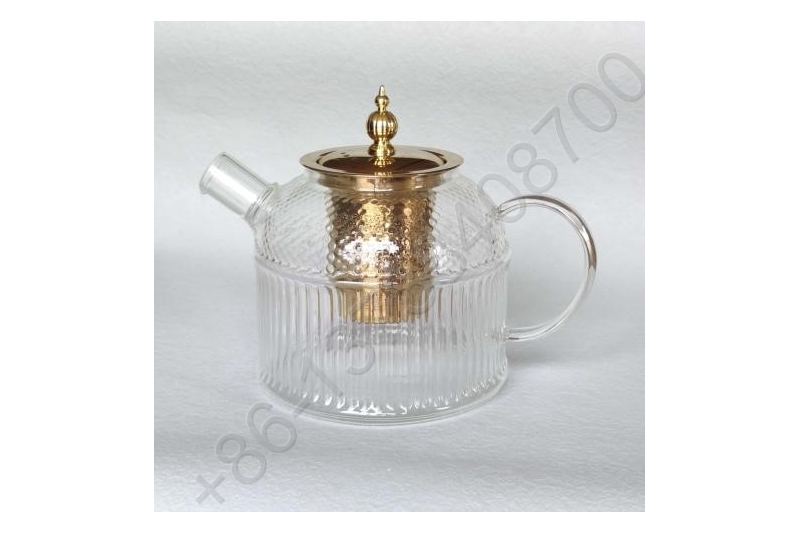 1.0L Luxury High Quality Tea Pot Gold Stainless Steel Filter And Lid Glass Handle Heat Resistant Glass Teapot